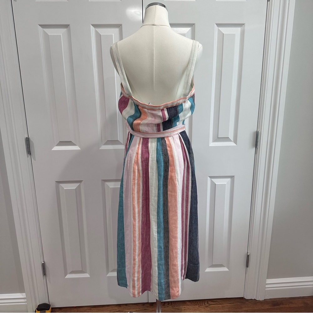 J. Crew LINEN Stripped Light Textured Spaghetti Strap, Button down Midi Size 10 - Picture 7 of 15